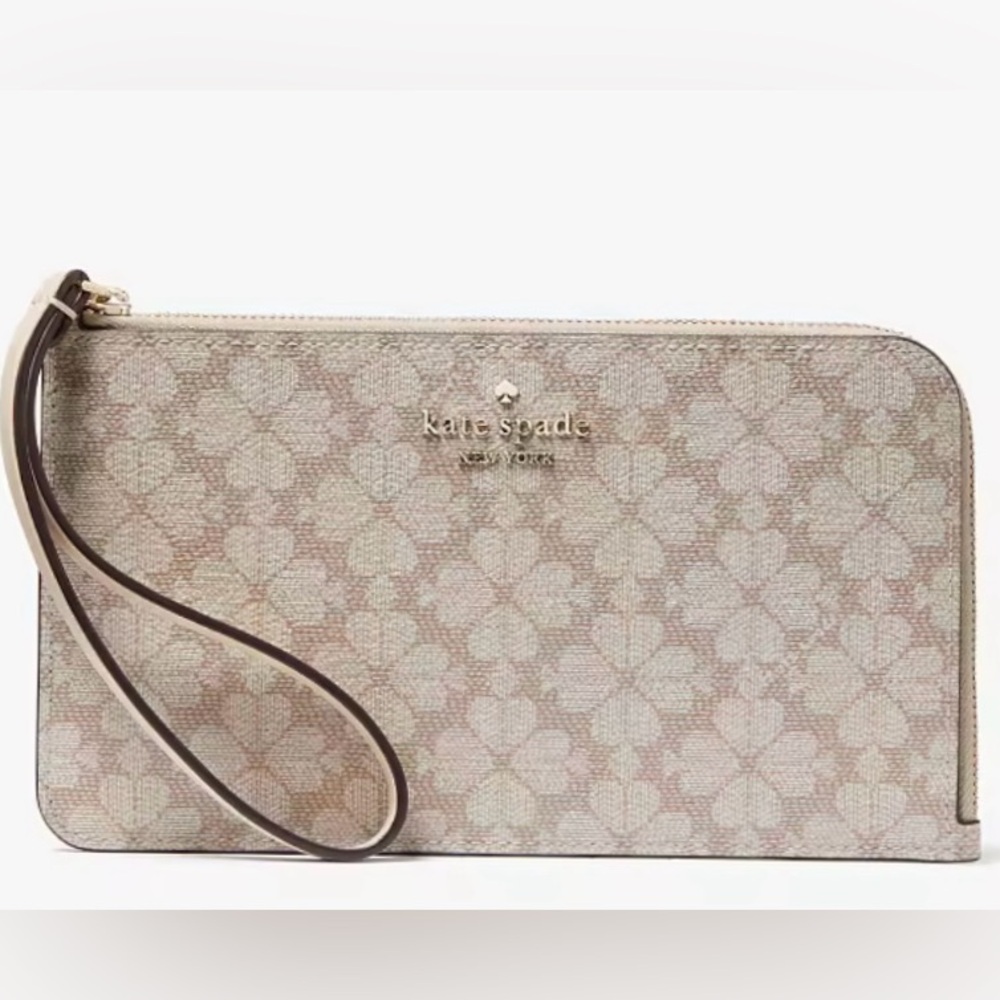Kate Spade Lucy Spade Flower Medium L-zip Wristlet  • Tan